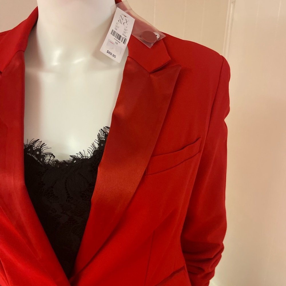 New York & Company Red Satin Lapel Tuxedo Blazer Jacket Size 10 - Picture 5 of 7